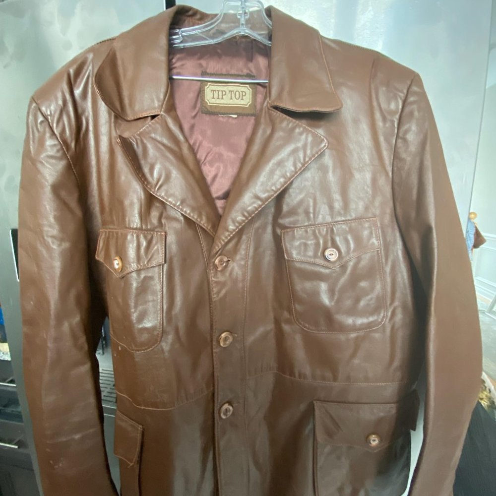 VINTAGE  LEATHER  MEN  JACKET  BROWN  TIP TOP.